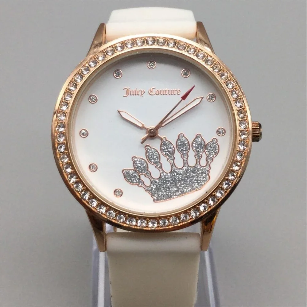 Juicy Couture Black Label Womens Watch 38mm White Dial Crystal Crown New Battery